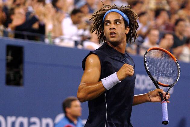 James Blake (USA) - Jubel Tennis Herren US-Open 2003, ATP-Tour, Grand Slam, Vdig Einzelbild Flushing Meadows, Meadow New York Freude,