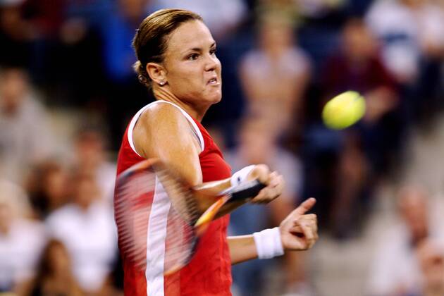 Lindsay Davenport (USA) - Vorhand Tennis Damen US-Open 2003, WTA-Tour, Grand Slam, Vdig Einzelbild Flushing Meadows, Meadow New York Dynamik,