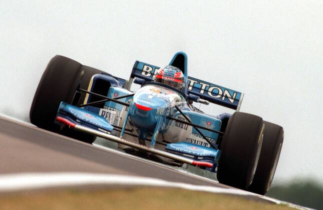 Michael Schumacher (Deutschland Benetton) in seinem Rennwagen Motorsport Grand Prix Herren Großer Preis von England 1995, Formel 1 Weltmeisterschaft, F1, F, GP, WM, Einzelbild Silverstone