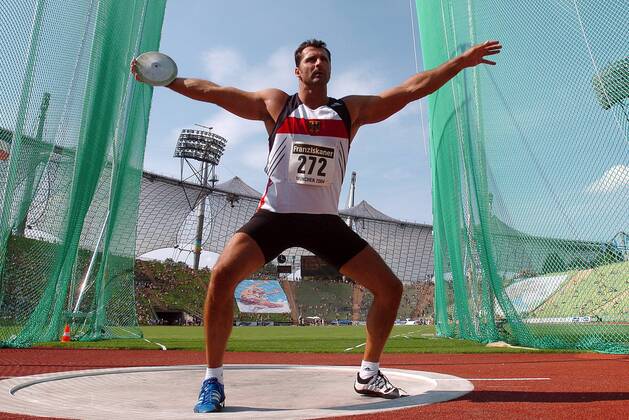 Lars Riedel (Deutschland) Leichtathletik Herren Team Challenge 2004, Länderkampf, Nationaltrikot Einzelbild München