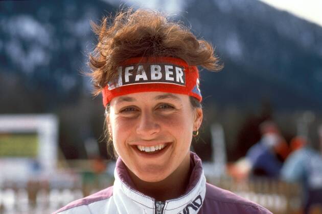 Uschi Disl (Deutschland) Biathlon Damen Weltcup 1992 1993, Welt-Cup, Worldcup, World, WC, Vdia Porträt Freude,