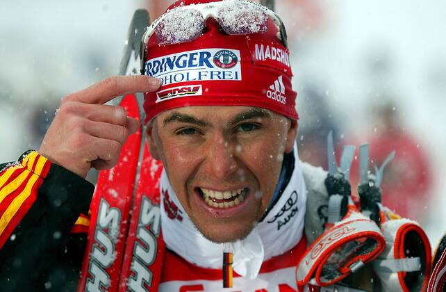 Michael Greis (Deutschland) glücklich Biathlon WM Herren Weltmeisterschaft 2005, 20km 20 km, Kilometer, Vdig Porträt Hochfilzen Freude, Begeisterung,