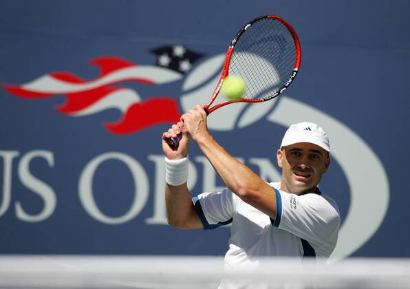 Andre Agassi (USA) - beidhändige Rückhand Tennis Herren US Open 2005, Grand Slam, ATP Tour Einzelbild Flushing Meadow, Meadows New York