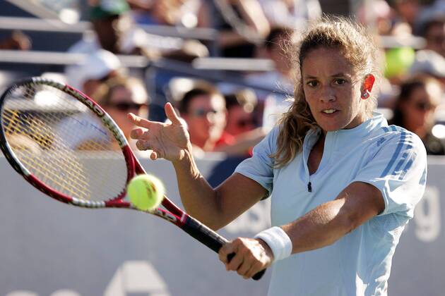 Patty Schnyder (Schweiz) - Rückhand Tennis Damen US Open 2005, Grand Slam, WTA Tour Einzelbild Flushing Meadow, Meadows New York, NY, N.Y., N Y