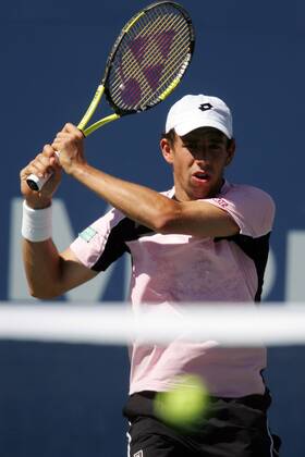 Dominik Hrbaty (Slowakei) - beidhändige Rückhand Tennis Herren US Open 2005, Grand Slam, ATP Tour Einzelbild Flushing Meadow, Meadows New York