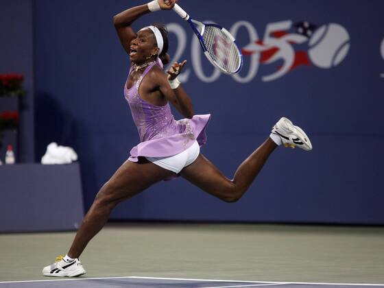 Venus Williams (USA) - Vorhand Tennis Damen US Open 2005, Grand Slam, WTA Tour, Hartplatz, Hardcourt, Hartplatztennis, Hartplatzturnier Einzelbild Flushing Meadow, Meadows New York Dynamik,