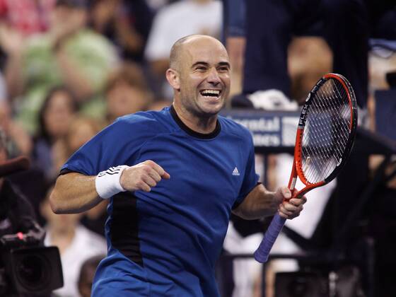 Andre Agassi (USA) jubelt Tennis Herren US Open 2005, Grand Slam, ATP Tour, , Einzelbild Flushing Meadow, Meadows New York Freude, Begeisterung,