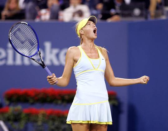 Maria Sharapova (Rußland) - Freudenschrei Tennis Damen US Open 2005, Grand Slam, WTA Tour, Einzelbild Flushing Meadow, Meadows, Viertelfinale New York Freude, Begeisterung,