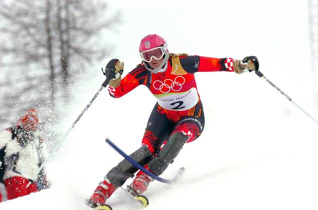 Janica Kostelic (Kroatien) -  Alpiner Skilauf OS Winter Damen Olympische Spiele Turin 2006, Winterspiele, Ski Alpin, Skisport, Slalom Einzelbild Slalom, aflo005 Sestriere Colle