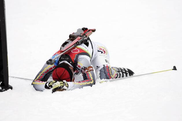 Uschi Disl (Deutschland) erschöpft Biathlon OS Winter Damen Olympische Spiele Turin 2006, Winterspiele, 12,5km, 12,5 km, Kilometer, Massenstart Einzelbild Cesana San Sicario Erschöpfung,