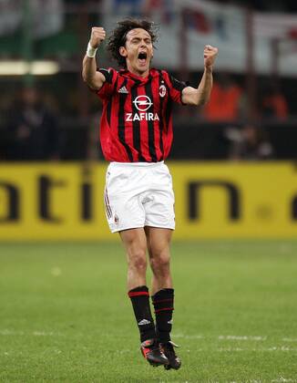 Filippo Inzaghi (Milan) hüpft vor Freude -  Fußball EC 1 Herren UEFA Champions League 2005 2006, AC Mailand, Serie A, 1. Italienische Liga, Einzelbild Mailand Freude, Begeisterung,