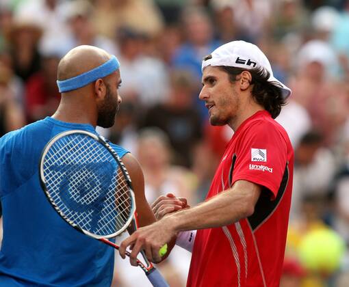 Thomas Haas (Deutschland, re.) und James Blake (USA) - shakehands Tennis Herren US Open 2007, Grand Slam, ATP Tour Gruppe Flushing Meadow New York, N Y, NY Tennis Herren US Open 2007, Grand Slam, ATP Tour Gruppe Flushing Meadow New York, N Y, NY