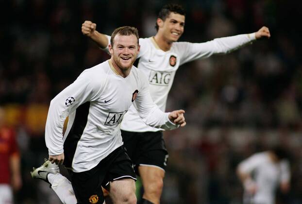 Wayne Rooney (li.) und Cristiano Ronaldo (beide Manchester United) - Torjubel - Fußball EC 1 Herren Champions League 2007 2008, Manchester United, ManU Gruppe Rom Freude, Fußball EC 1 Herren Champions League 2007 2008, Manchester United, ManU Gruppe Rom Freude,