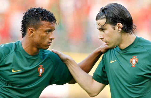 Nani (li.) und Tiago (beide Portugal) -  Fußball Länderspiel Herren EM Qualifikation 2007, Nationalteam, Gruppe Brüssel Fußball Länderspiel Herren EM Qualifikation 2007, Nationalteam, Gruppe Brüssel