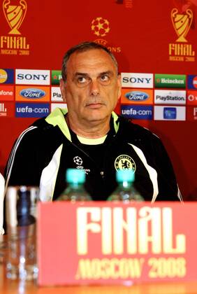 Trainer Avram Grant (Chelsea) - Pressekonferenz zum Champions League Finale 2008 - Fußball EC 1 Herren Vorschau Champions League 2007 2008, Finale, Chelsea FC London, Pressekonferenz, Pressetermin, Einzelbild Moskau Fußball EC 1 Herren Vorschau Champions League 2007 2008, Finale, Chelsea FC London, Pressekonferenz, Pressetermin, Einzelbild Moskau