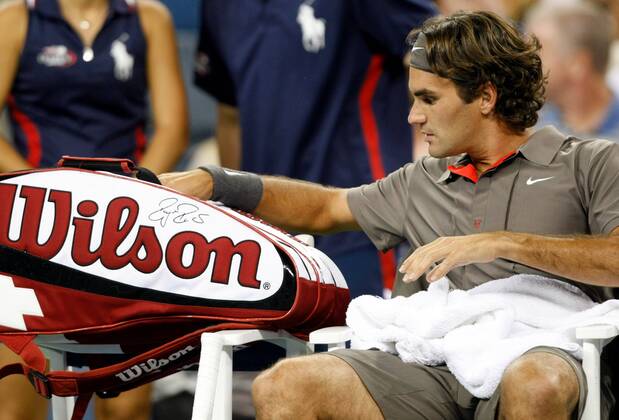 Roger Federer (Schweiz) - Tennis Herren US Open 2008, Grand Slam, ATP Tour, Tasche, Einzelbild Flushing Meadows New York, NY, N Y