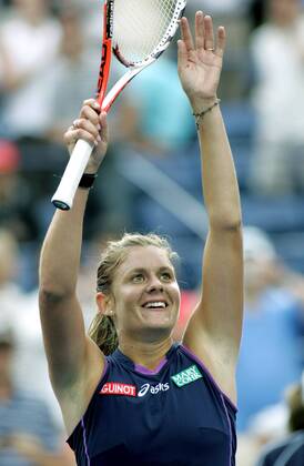 Julie Coin (Frankreich jubelt -  (NYP20080828331) Tennis Damen US Open 2008, Grand Slam, WTA Tour Einzelbild Flushing Meadows New York, NY N Y