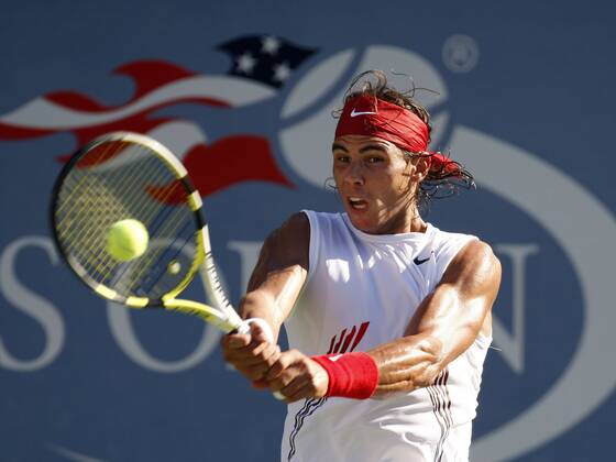 Rafael Nadal (Spanien) Tennis Herren US Open 2008, Grand Slam, ATP Tour Einzelbild Flushing Meadows New York, NY, N.Y. Dynamik,