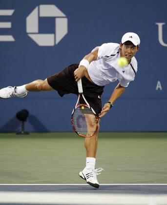 Kei Nishikori (Japan) Tennis Herren US Open 2008, Grand Slam, ATP Tour Einzelbild Flushing Meadows New York, NY, N.Y. Dynamik,