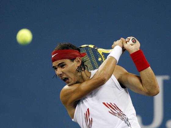 Rafael Nadal (Spanien) Tennis Herren US Open 2008, Grand Slam, ATP Tour Einzelbild Flushing Meadows New York, NY, N.Y. Dynamik,