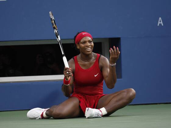 Serena Williams (USA) enttäuscht am Boden Tennis Damen US Open 2008, Grand Slam, WTA Tour Einzelbild Flushing Meadow New York, NY N Y