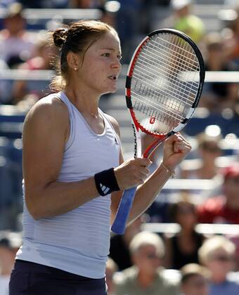 Number 1 seed Dinara Safina reacts after match point  NYP20090901125
