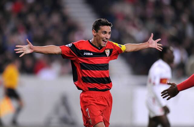 Jesus Navas (FC Sevilla ) - Torjubel -  o0 Jubel, Freude, Einzelbild