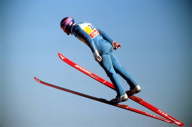 Michael Eddie The Eagle Edwards (Großbritannien) Skispringen OS Winter Herren Olympische Spiele 1988, Winterspiele, Ski Nordisch, Skisport Einzelbild Calgary
