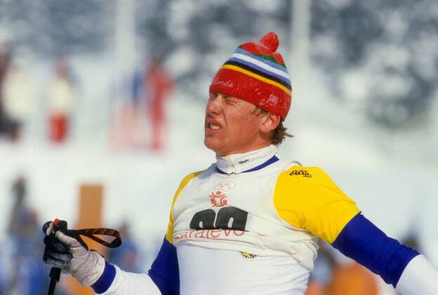 Gunde Svan (Schweden) Nordischer Skilauf OS Winter Herren Olympische Spiele 1984, Winterspiele, Ski Nordisch, Skisport Einzelbild Sarajevo Erschöpfung, Enttäuschung,