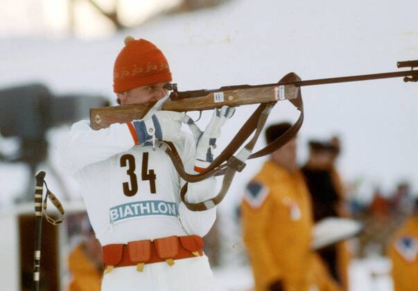 Aleksandr Tikhonov (UdSSR) Biathlon OS Winter Herren Olympische Spiele Innsbruck 1976, Winterspiele Einzelbild Seefeld