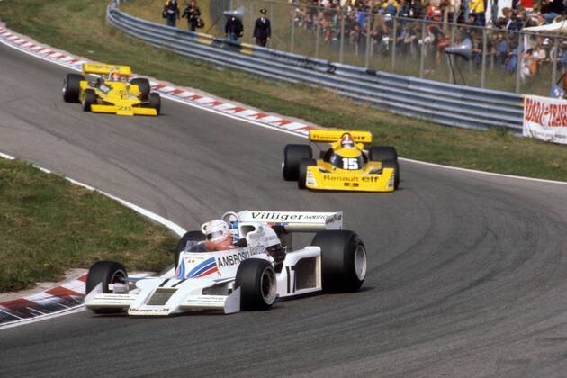 Alan Jones (Australien Shadow Ford), Jean Pierre Jabouille (Frankreich Renault) und Emerson Fittipaldi (Brasilien Copersucar) -  Motorsport Grand Prix Herren Großer Preis der Niederlande 1977, Formel 1 WM, F1, F, GP Totale Zandvoort