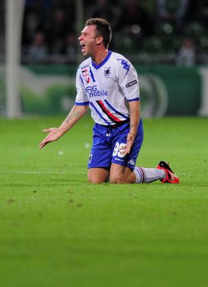 FUSSBALL CHAMPIONS LEAGUE SAISON 2010 2011 PLAY-OFFS HINSPIEL SV Werder Bremen - Sampdoria Genua 18.08.2010 ENTTAEUSCHUNG; Antonio Cassano (Sampdoria Genua) 