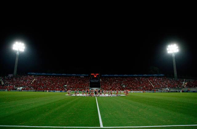 Champions League, Play-Off, Hapoel Tel Aviv FC. Bild zeigt das Bloomfield Stadion.  o0 Israel Abend abends Flutlicht Flutlichtspiel