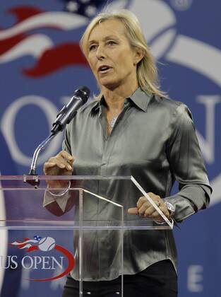 Martina Navratilova (USA) speaks at opening night ceremonies at the U.S. Open Tennis Championships  NYP20100830109