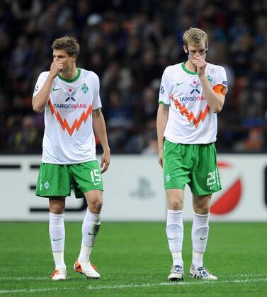 FUSSBALL CHAMPIONS LEAGUE SAISON 2010 2011 GRUPPE A Inter Mailand - Werder Bremen 29.09.2010 Sebastian Proedl, Per Mertesacker (v. li., SV Werder Bremen) 