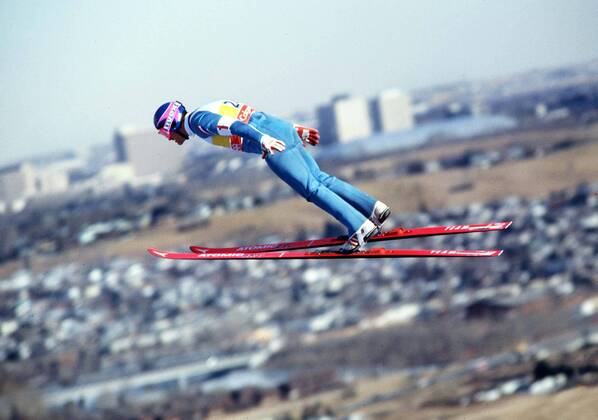 Eddie (The Eagle) Edwards (GBR). Ski Jumper at the Winter Olympics 1988. Calgary.  o0 Ski Skisport Nordisch Skispringen