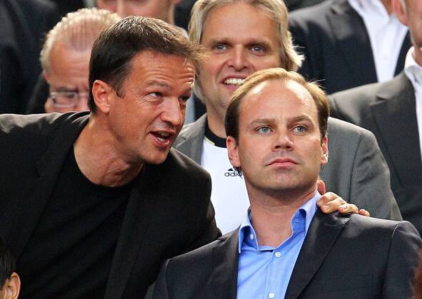 Mittwoch 10.08.2011, Länderspiel, Freundschaftsspiel in Stuttgart, Deutschland - Brasilien, Sportdirektor Fredi Bobic (VfB) und Sportlicher Leiter Christian Nerlinger (FCB) DeFodi001