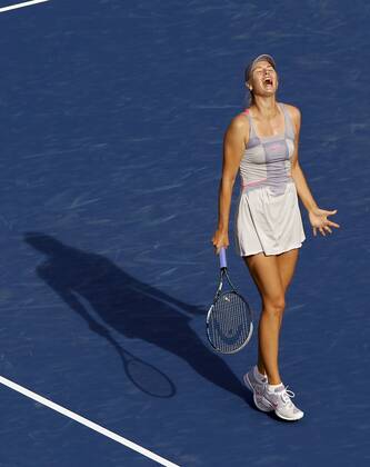 Maria Sharapova of Russia reacts after point in the second set of her set victory on day in Arthur Ashe Stadium at the U.S. Open Tennis Championships Stadium in The Billie Jean King National Tennis Center in New York City on August 29, 2011.  NYP20110829117