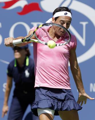 Francesca Schiavone of italy hits a backhand on day 4 in Arthur Ashe Stadium at the U.S. Open Tennis Championships Stadium at the Billie Jean King National Tennis Center in New York City on September 1, 2011.  NYP20110901101