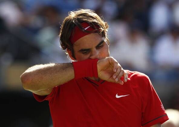 US Open 2011, USTA Billie Jean King National Tennis Center, Flushing Meadows, New York,ITF Grand Slam Tennis Tournament,Roger Federer(SUI) ist enttäuscht,Frust,Einzelbild,Portrait,Querformat
