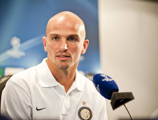 Esteban Cambiasso (Inter Mailand) speaking to the media during the press conference before the UEFA Champions League match