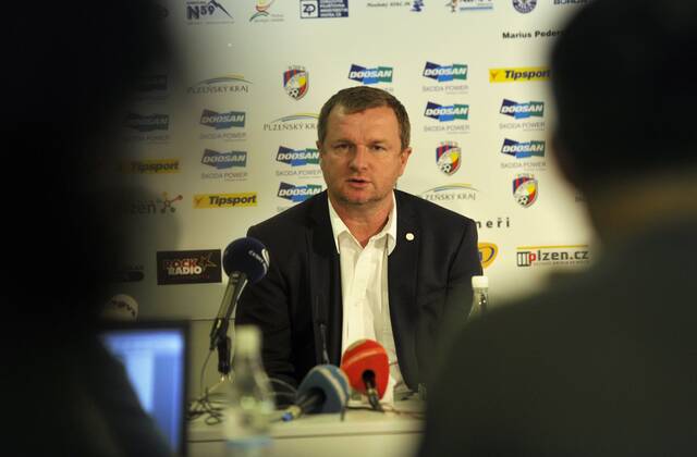 FC Viktora Plzen coach Pavel Vrba speaks to journalists during the press conference in Prague, Czech Republic (CTKxPhoto PetrxEret) CTKPhoto201109260694301