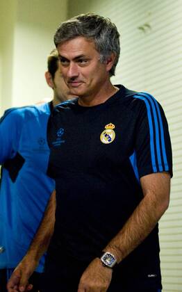 Real Madrid - Olympique Lyonnais ( Lyon ) UEFA CHAMPIONS LEAGUE 2011-2012 Group D - matchday 3 Jose Mourinho, coach of Real Madrid C.F., entering the Valdebebas press room before speaking to the media