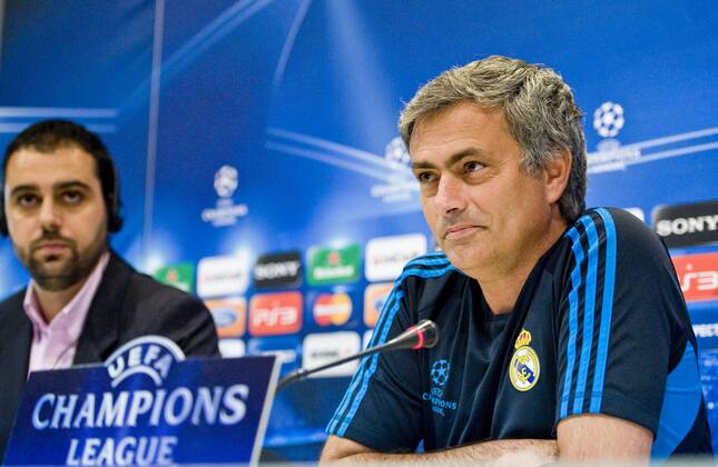 Real Madrid - Olympique Lyonnais ( Lyon ) UEFA CHAMPIONS LEAGUE 2011-2012 Group D - matchday 3 Jose Mourinho, coach of Real Madrid C.F., speaking to the press in Valdebebas before the match