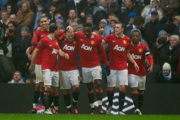 Manchester United s Wayne Rooney celebrates scoring the third goal against Manchester City during the FA Cup 3rd Round match at the City of Manchester Stadium. xHOCHxZWEIx xPropagandax