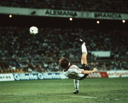 Fussball WM Weltmeisterschaft 1982 82 in Spanien, Deutschland vs. Frankreich, BRD-FRA , 3:3 klaus Fischer