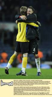 Phil Jones of Manchester United celebrates with David De Gea of Manchester United.Barclays Premier League match between Blackburn Rovers v Manchester Utd at Ewood Park Stadium, Blackburn on the 2nd April 2012 - EDITORIAL USE ONLY. No use with unauthorised audio, video, data, fixture lists, club league logos or live services. Online in-match use limited to 120 images, no video emulation. No use in betting, games or single club league player publications.