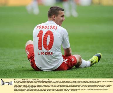 07-04-2012, Fussball, Saison 2011-2012, 1. Bundesliga, 29. Spieltag, 1. FC Köln - SV Werder Bremen 1-1, Lukas Podolski (1.FC Köln)