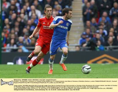 Football - FA Cup Final - Liverpool vs. Chelsea Jordan Henderson of Liverpool chases Juan Mata of Chelsea at Wembley Stadium, London