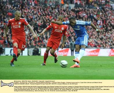 Football - FA Cup Final - Liverpool vs. Chelsea Stewart Downing - Liverpool Didier Drogba - Chelsea scores goal no. 2 past Glen Johnson and Martin Skrtel